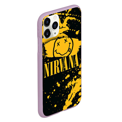 Чехол iPhone 11 Pro матовый NIRVANA логотип и краска / 3D-Сиреневый – фото 2