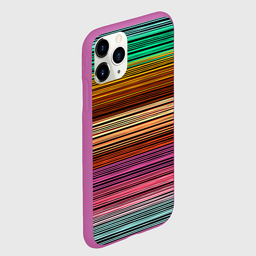 Чехол iPhone 11 Pro матовый Multicolored thin stripes Разноцветные полосы / 3D-Фиолетовый – фото 2