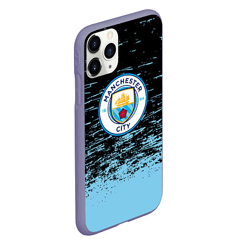 Чехол iPhone 11 Pro матовый Манчестер сити голубые брызги на черном фоне / 3D-Серый – фото 2
