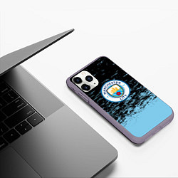 Чехол iPhone 11 Pro матовый Манчестер сити голубые брызги на черном фоне, цвет: 3D-серый — фото 2