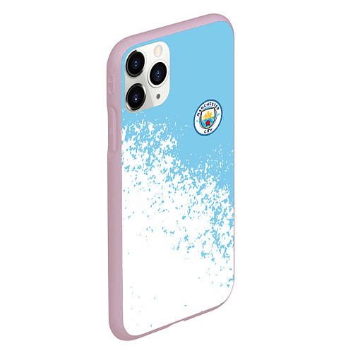 Чехол iPhone 11 Pro матовый Manchester city белые брызги на голубом фоне / 3D-Розовый – фото 2