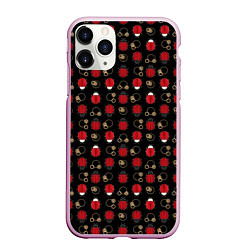 Чехол iPhone 11 Pro матовый Красные Божьи коровки на черном фоне ladybug