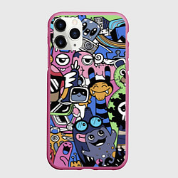 Чехол iPhone 11 Pro матовый Милые и веселые монстры, цвет: 3D-малиновый