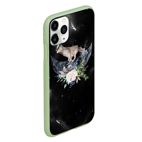 Чехол iPhone 11 Pro матовый Серый волк на луне / 3D-Салатовый – фото 2