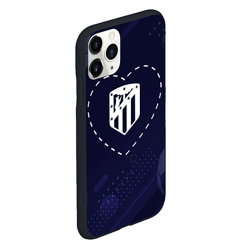 Чехол iPhone 11 Pro матовый Лого Atletico Madrid в сердечке на фоне мячей / 3D-Черный – фото 2