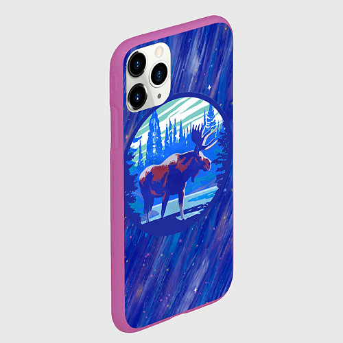Чехол iPhone 11 Pro матовый Лось в лесу Blue / 3D-Фиолетовый – фото 2