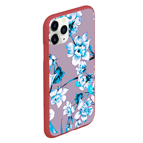 Чехол iPhone 11 Pro матовый Летний стилизованный цветочный паттерн / 3D-Красный – фото 2
