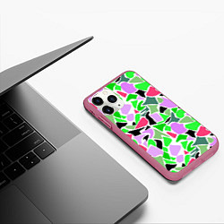 Чехол iPhone 11 Pro матовый Abstract pattern green pink spots, цвет: 3D-малиновый — фото 2