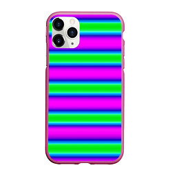 Чехол iPhone 11 Pro матовый Зеленый и фиолетовые яркие неоновые полосы striped