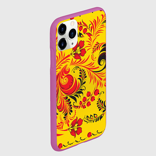 Чехол iPhone 11 Pro матовый Хохломская Роспись Цветы / 3D-Фиолетовый – фото 2