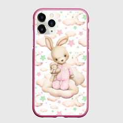 Чехол iPhone 11 Pro матовый Зайка на облачке на белом, цвет: 3D-малиновый