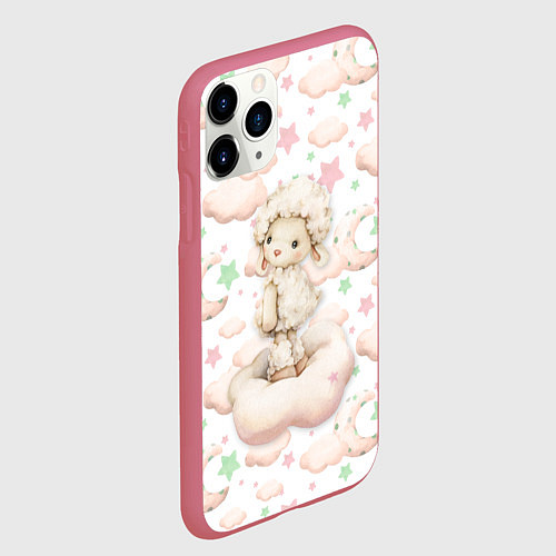 Чехол iPhone 11 Pro матовый Овечка на облачке на белом / 3D-Малиновый – фото 2