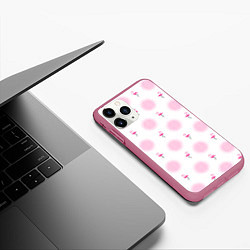 Чехол iPhone 11 Pro матовый Фламинго и круги на белом фоне, цвет: 3D-малиновый — фото 2