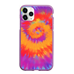 Чехол iPhone 11 Pro матовый Тай дай в радуге, цвет: 3D-фиолетовый