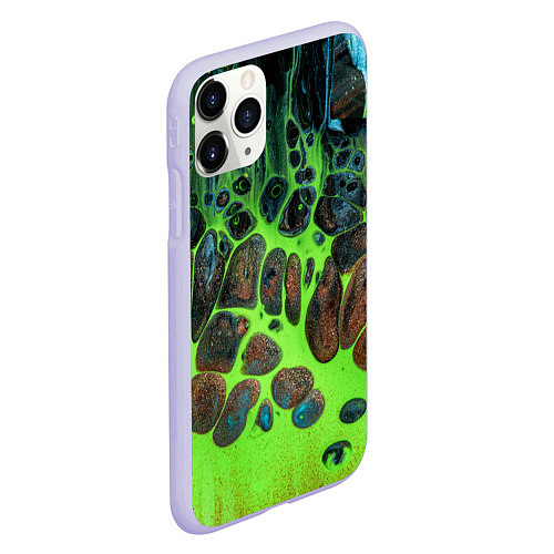 Чехол iPhone 11 Pro матовый Неоновый песок и камни - Зелёный / 3D-Светло-сиреневый – фото 2