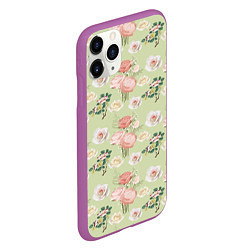 Чехол iPhone 11 Pro матовый Розы на фоне салатного цвета roses, цвет: 3D-фиолетовый — фото 2