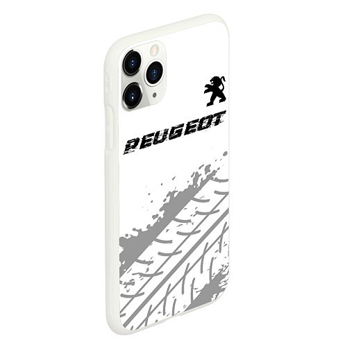 Чехол iPhone 11 Pro матовый Peugeot Speed на светлом фоне со следами шин / 3D-Белый – фото 2