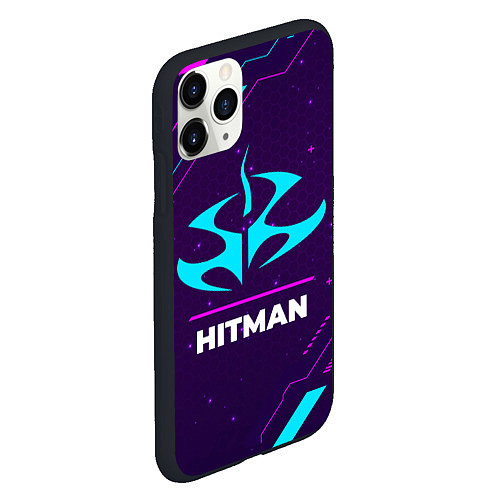 Чехол iPhone 11 Pro матовый Символ Hitman в неоновых цветах на темном фоне / 3D-Черный – фото 2