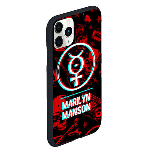 Чехол iPhone 11 Pro матовый Marilyn Manson Rock Glitch / 3D-Черный – фото 2