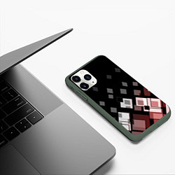 Чехол iPhone 11 Pro матовый Geometric pattern черно-коричневый узор Ромбы, цвет: 3D-темно-зеленый — фото 2