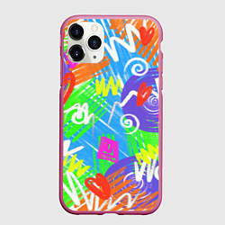 Чехол iPhone 11 Pro матовый Яркий геометрический принт на белом фоне, цвет: 3D-малиновый