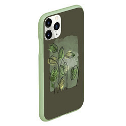 Чехол iPhone 11 Pro матовый Нежные акварельные листья, цвет: 3D-салатовый — фото 2