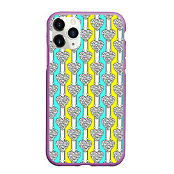 Чехол iPhone 11 Pro матовый Striped multicolored pattern with hearts, цвет: 3D-фиолетовый