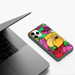 Чехол iPhone 11 Pro матовый Красочные летние цветы Fashion trend, цвет: 3D-темно-зеленый — фото 2