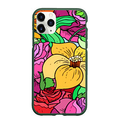 Чехол iPhone 11 Pro матовый Красочные летние цветы Fashion trend, цвет: 3D-темно-зеленый