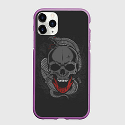 Чехол iPhone 11 Pro матовый ЧЕРЕП СО ЗМЕЁЙ, цвет: 3D-фиолетовый