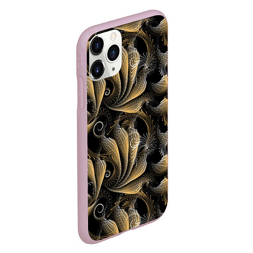 Чехол iPhone 11 Pro матовый Золотистые абстрактные узоры / 3D-Розовый – фото 2