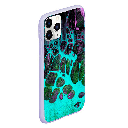 Чехол iPhone 11 Pro матовый Неоновый песок и камни - Голубой / 3D-Светло-сиреневый – фото 2