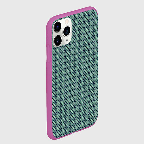 Чехол iPhone 11 Pro матовый Мелкий бирюзовый клетчатый узор / 3D-Фиолетовый – фото 2