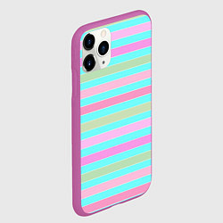 Чехол iPhone 11 Pro матовый Pink turquoise stripes horizontal Полосатый узор, цвет: 3D-фиолетовый — фото 2