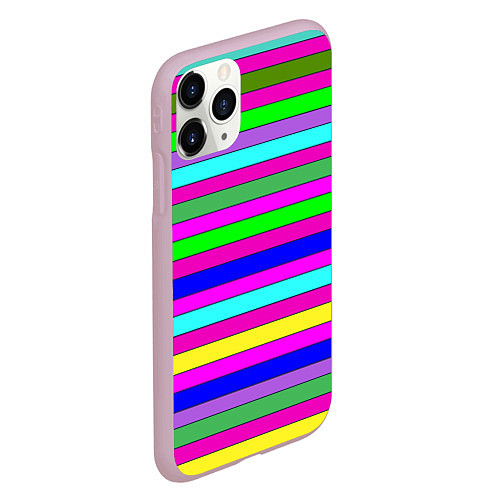 Чехол iPhone 11 Pro матовый Multicolored neon bright stripes / 3D-Розовый – фото 2