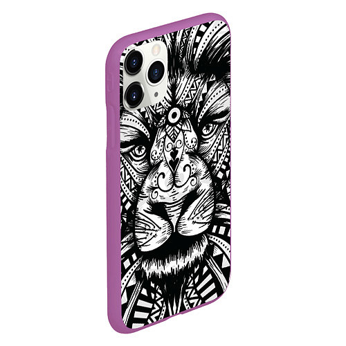 Чехол iPhone 11 Pro матовый Черно белый Африканский Лев Black and White Lion / 3D-Фиолетовый – фото 2