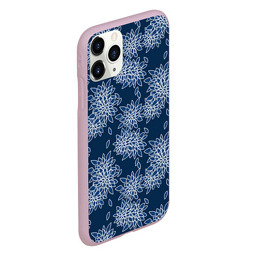 Чехол iPhone 11 Pro матовый Темно-синий цветочный узор pattern / 3D-Розовый – фото 2