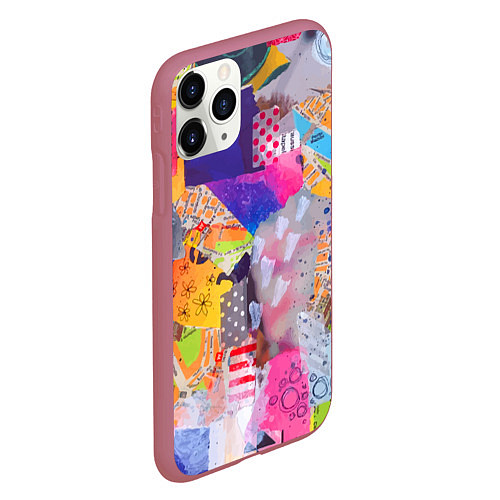 Чехол iPhone 11 Pro матовый Patchwork quilt Fashion trend / 3D-Малиновый – фото 2