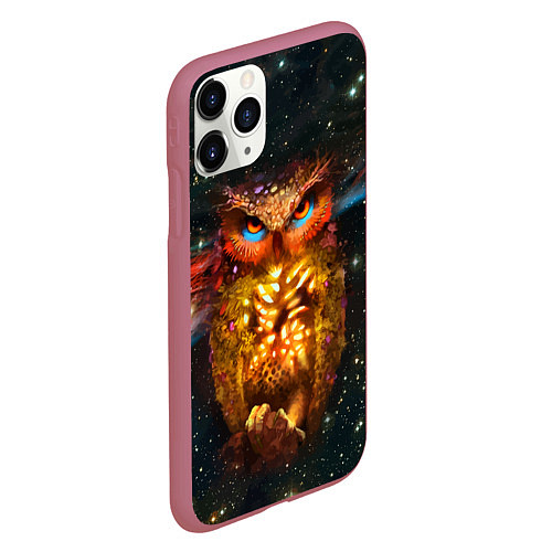 Чехол iPhone 11 Pro матовый Космический взгляд совы / 3D-Малиновый – фото 2