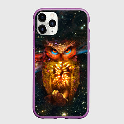 Чехол iPhone 11 Pro матовый Космический взгляд совы, цвет: 3D-фиолетовый