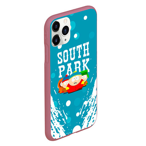 Чехол iPhone 11 Pro матовый Южный Парк - на голубом фоне / 3D-Малиновый – фото 2