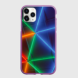 Чехол iPhone 11 Pro матовый Неоновые лучи разных цветов - Синий, цвет: 3D-фиолетовый