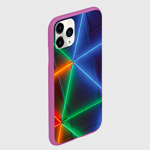 Чехол iPhone 11 Pro матовый Неоновые лучи разных цветов - Синий / 3D-Фиолетовый – фото 2