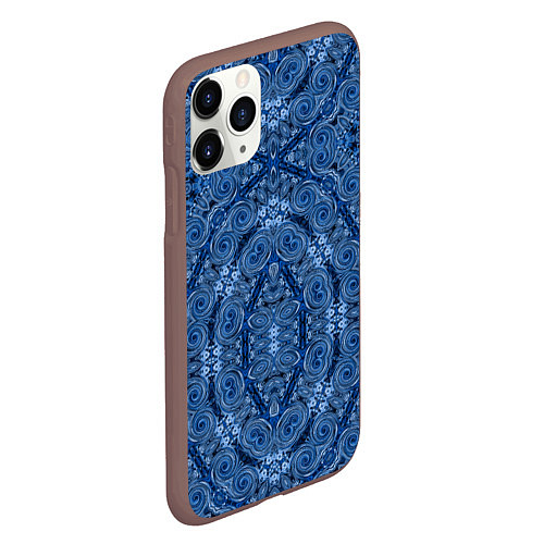 Чехол iPhone 11 Pro матовый Gray blue ethnic arabic ornament / 3D-Коричневый – фото 2