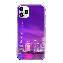 Чехол iPhone 11 Pro матовый Неоновый мегаполис - Фиолетовый, цвет: 3D-светло-сиреневый