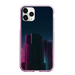 Чехол iPhone 11 Pro матовый Неоновые небоскрёбы - Розовый, цвет: 3D-розовый