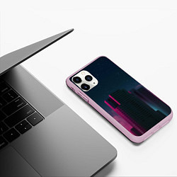 Чехол iPhone 11 Pro матовый Неоновые небоскрёбы - Розовый, цвет: 3D-розовый — фото 2