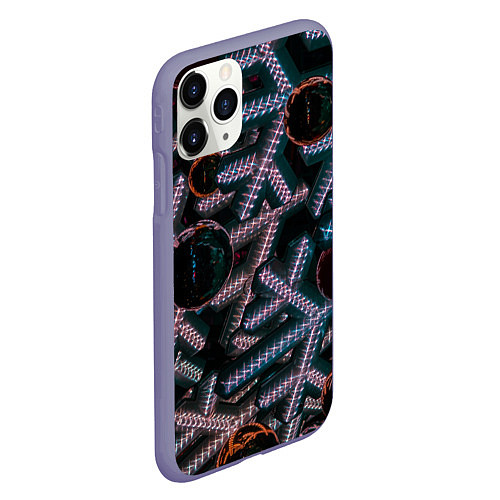 Чехол iPhone 11 Pro матовый Абстрактные металлические фигуры - Сиреневый / 3D-Серый – фото 2
