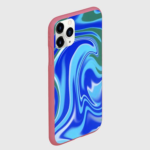 Чехол iPhone 11 Pro матовый Тай-дай с синим, зелёным и белым цветом / 3D-Малиновый – фото 2