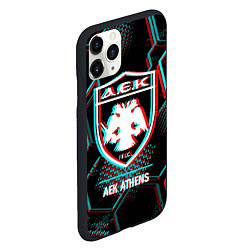 Чехол iPhone 11 Pro матовый AEK Athens FC в стиле Glitch на темном фоне, цвет: 3D-черный — фото 2